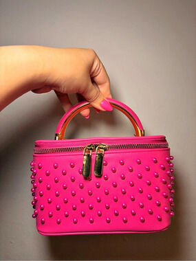 Studded Pink Top Handle Shoulder Bag